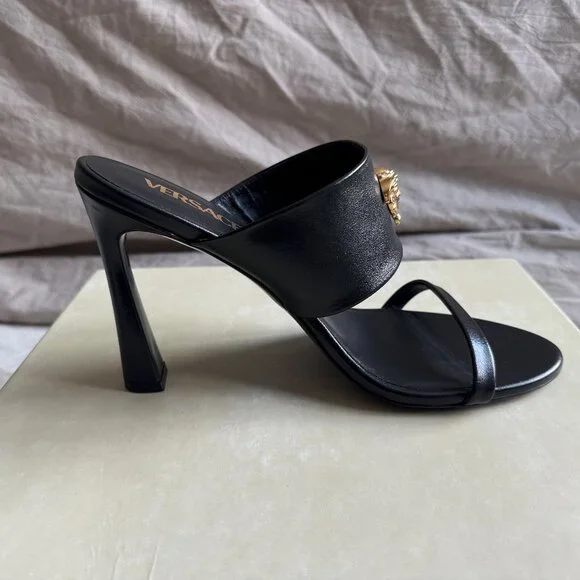 Versace Black Mules with Gold Medusa - Picture 4 of 10